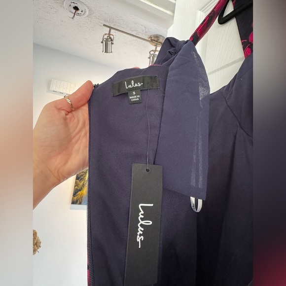 NWT Lulu's navy and pink Floral Mini Dress tie straps size small - Picture 9 of 9